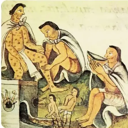 Ilustración del Códice Florentino que muestra a personas enfermas de viruela (cocoliztli).