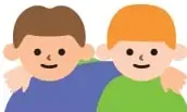 Ilustración de dos niños (uno con polera azul y otro con polera verde) conversando.
