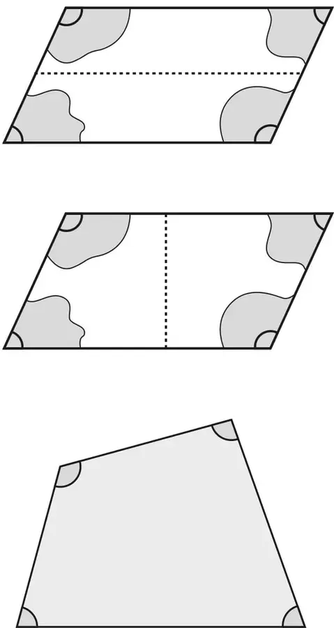 Paralelogramo con línea punteada horizontal que lo divide en dos triángulos.