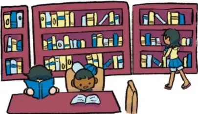 Ilustración de una tienda o negocio con un vendedor detrás del mostrador y varias personas haciendo fila.