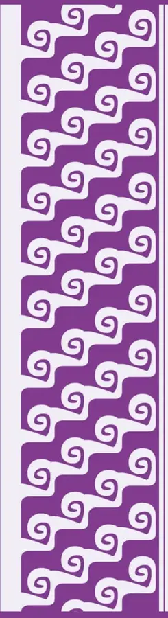 Franja decorativa morada con un patrón de espirales blancas repetidas, característica del diseño del libro.