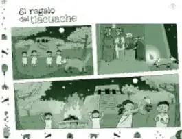Miniatura de la portada del recurso 'El regalo del tlacuache' ('El regalo del tlacuache'): viñetas tipo historieta con escenas nocturnas, un tlacuache y personas reunidas alrededor del fuego.