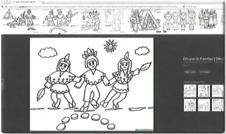Galería de dibujos de familias en diferentes contextos culturales (líneas de familias con distintos atuendos)