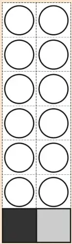 Tres cuadrículas de 6 filas × 2 columnas para dibujar círculos según la cantidad de niños.
