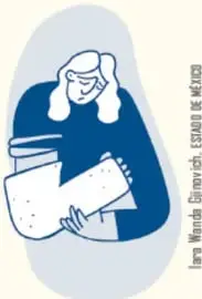 Ilustración de una persona leyendo un libro, con texto 'lara Wanda Gjinovich, ESTADO DE MÉXICO'.