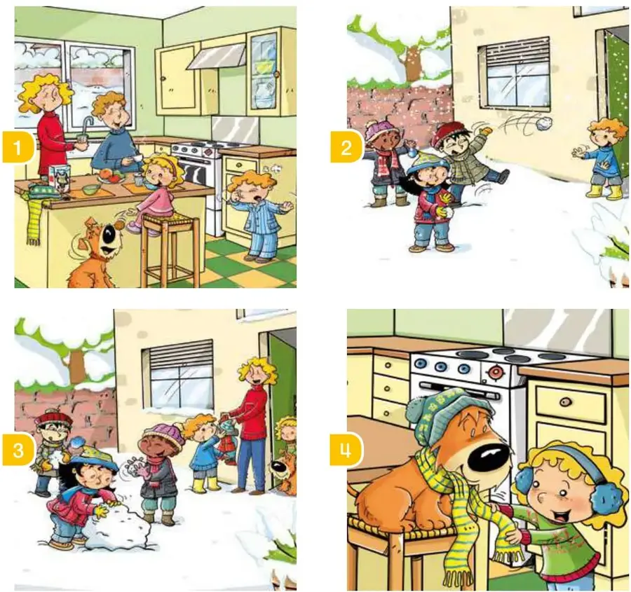 Escena 2: niños jugando en la nieve.