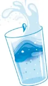 Ilustración de un vaso de vidrio con agua, a punto de volcarse en el borde de la mesa, como ejemplo de riesgo de accidente.