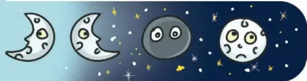 Tira cómica con fases lunares sobre fondo azul estrellado; crédito a Isis Natali Solano Ortiz, Oaxaca.