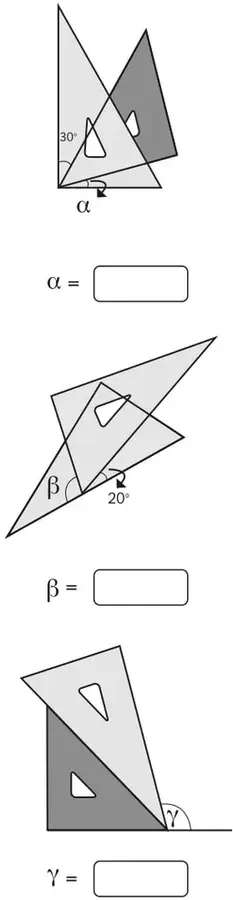 Escuadras cruzadas con un ángulo de 20° marcado y β por calcular.