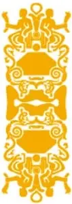 Tres íconos verticales de estilo prehispánico en amarillo, rotulados Tecnología, Educación física, y Tutoría y educación socioemocional.