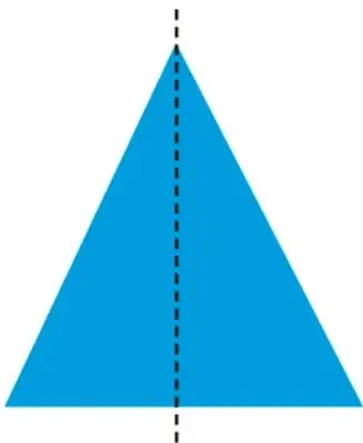 Triángulo azul con una línea punteada vertical que indica el doblez.