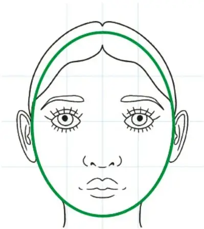 Rostro de niña a lápiz dentro del óvalo con guías; cejas, ojos, nariz, boca y orejas ya ubicados sobre las líneas.