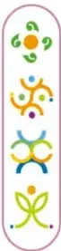 Ícono vertical con cuatro símbolos de colores que representan los cuatro Campos formativos: Lenguajes, Saberes y pensamiento científico, De lo humano y lo comunitario, Ética, naturaleza y sociedades.