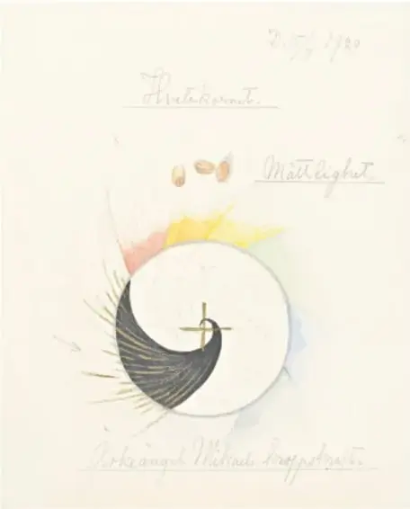 Reproducción de 'El cisne, núm. 1' (1915) de Hilma af Klint. Dos cisnes, uno blanco y uno negro, entrelazados sobre fondos blanco y negro respectivamente.
