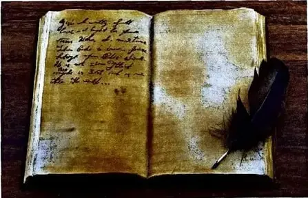 Fotografía de un libro antiguo abierto junto a una pluma. El pie de imagen dice: «Un libro y una pluma pueden cambiar el mundo».