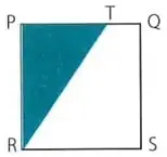 Cuadrado PQRS con una región triangular sombreada y el punto T en el lado superior.