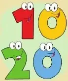 Ilustración colorida con los números 10, 20 y el planteamiento sobre sus múltiplos comunes.