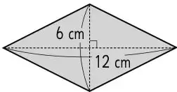 Cuadrilátero gris con diagonales 14 cm y 11 cm y lados 10 cm y 7 cm.