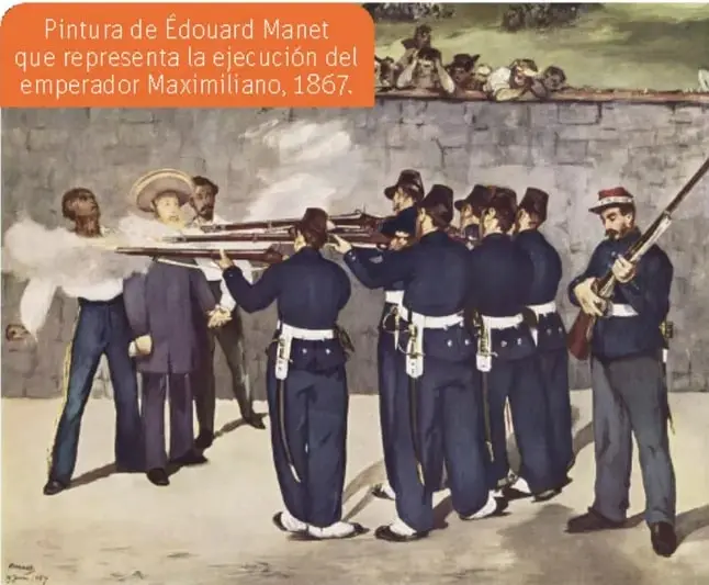 Pintura de Édouard Manet que representa la ejecución del emperador Maximiliano en 1867. Se observa a un grupo de soldados disparando contra Maximiliano y dos generales.