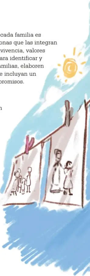 Ilustración de un tendedero con dibujos de familias y un sol, que representa el producto del proyecto.