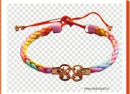 Pulsera trenzada de varios colores (arcoíris) con cierre dorado.