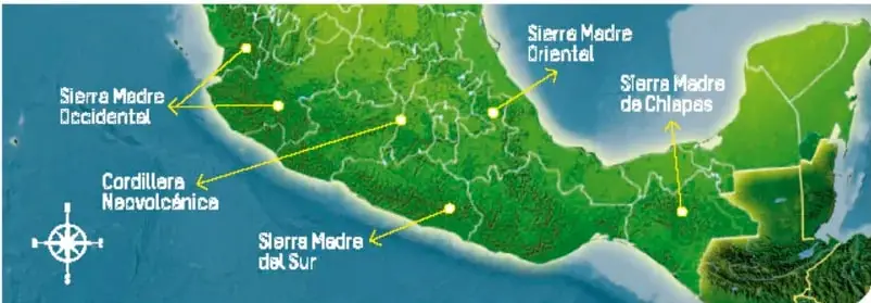 Mapa de las sierras y cordilleras de México.