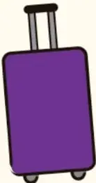 Ilustración de una maleta morada con ruedas, símbolo de viaje o proyecto.