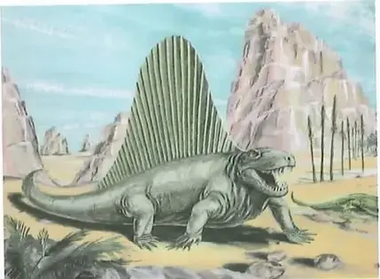 Dimetrodón con su característica vela dorsal