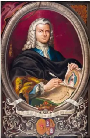 Retrato de Lorenzo Boturini Benaduci, hombre con peluca blanca y traje de la época colonial.