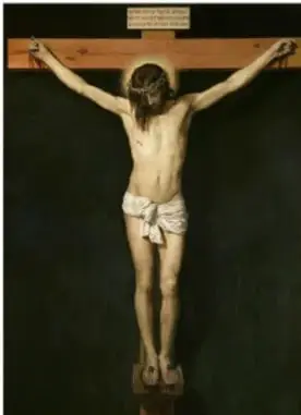 Cristo Crucificado de Velázquez, figura de Cristo en la cruz sobre fondo oscuro