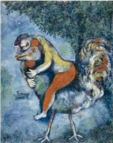 Reproducción de Puertas del cementerio (1917) de Marc Chagall: arco de acceso a un cementerio judío con formas geométricas y colores fríos.