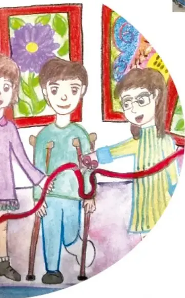 Grupo de niñas y niños cortando una cinta roja en una apertura, representando el liderazgo compartido