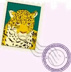 Ilustración de un jaguar sobre un sello postal decorativo.