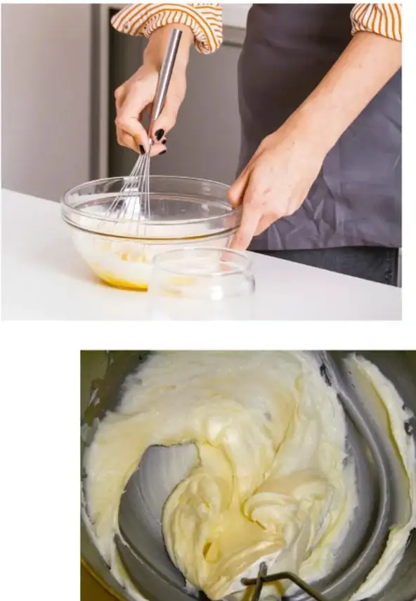 Fotografía de una persona que bate a mano con un batidor de varillas en un recipiente de vidrio, ilustrando el uso de energía mecánica generada por el cuerpo humano.