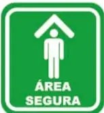 Cuadrado verde con la silueta blanca de una persona bajo un techo y el texto 'ÁREA SEGURA'.