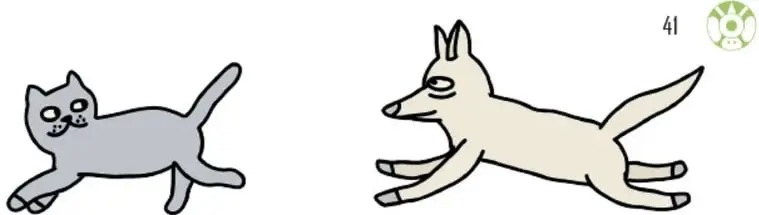 Gato gris corriendo y coyote corriendo hacia la derecha.