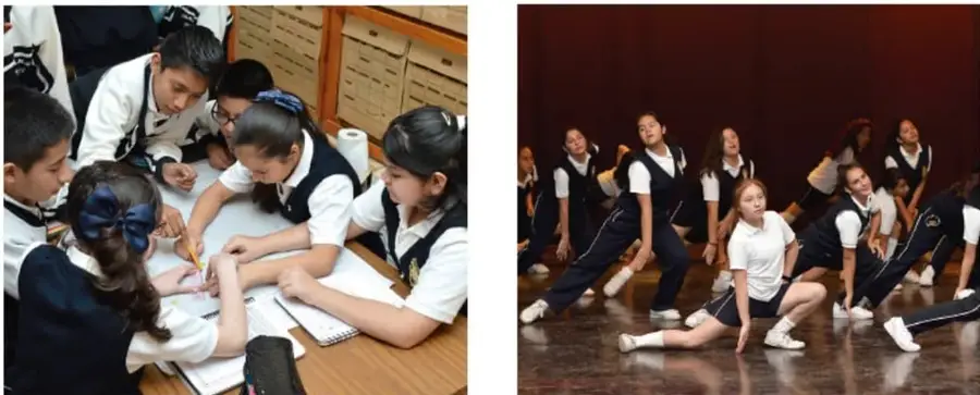 Grupo de alumnos trabajando alrededor de una mesa con materiales, posiblemente planificando una actividad.