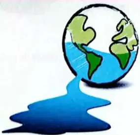 Ilustración de un planeta Tierra sobre una superficie de agua, relacionada con el cuidado del agua y del ambiente.