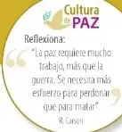 Círculo decorativo de Cultura de Paz con una reflexión sobre la paz y el perdón.