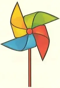 Ilustración de una veleta de colores formada por una flecha o aspas de papel colocada sobre un soporte.