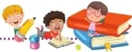 Ilustración de estudiantes realizando actividades escolares.