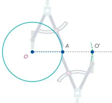 Circunferencia con centro O, radio OA prolongado hasta O'.