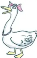 Ilustración de una pata blanca con un moño rosado en la cabeza, asociada al animal del relato.
