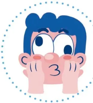 Ilustración de un rostro con ojos grandes y lengua fuera, dentro de un círculo punteado azul, representando una emoción intensa.