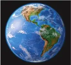Imagen del planeta Tierra, con las superficies oceánica y continental.