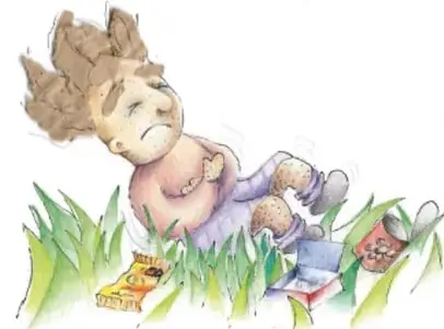 Ilustración de una niña recostada en el pasto con ropa sencilla y zapatos gastados, referencia artística a Paula Ivonne Cruz Vázquez.