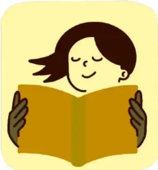 Ilustración de una niña leyendo un libro abierto, con fondo amarillo.