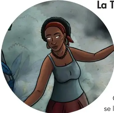 Ilustración estilizada de La Tunda como figura femenina mítica.