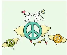 Símbolo de paz con alas y palomas (Peace).