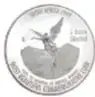 Anverso de una medalla conmemorativa de plata (Premio Sudáfrica, 1998, 2 onzas, diámetro 48 mm), con figuras y texto en círculo.